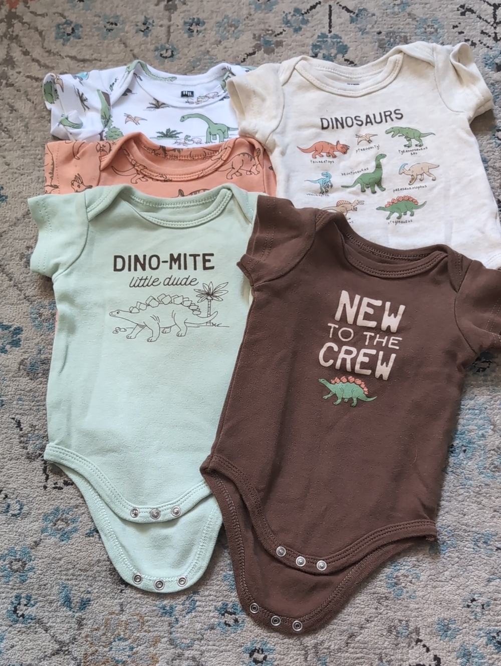HB Dinosaur Graphic One-Piece Bodysuit Set - Mint, Brown, Cream. 0-3 M